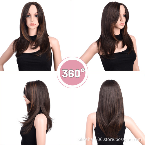 Wholesale Ombre Ash Black Color Machine Made Wig For Black Women Daily Use Heat Resistant Synthetic Body Wave Haircut Wigs